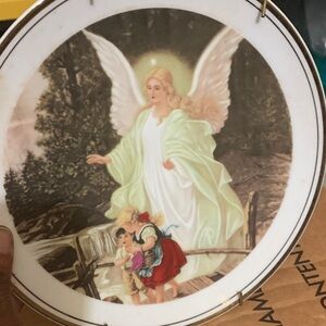 Lefton China Victorian Guardian Angel Plate Safe Passage With Children